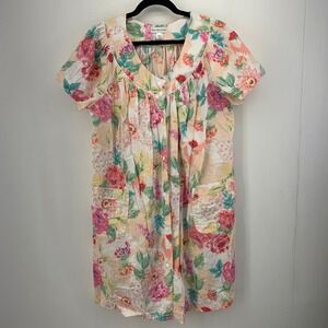 Miss Elaine Womens XL Floral Cotton Snap House Dress Nightgown Granny Cottage